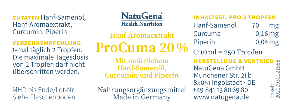 Hanf Aromaextrakt ProCuma 20% | Mit natürlichem Hanfsamen-Öl, Curcuma & Piperin